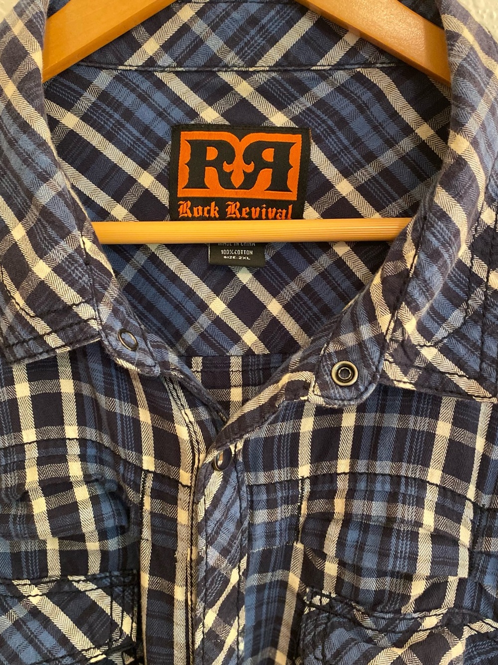 Rock Revival 100% Cotton Heavy-Stitch Western Plaid Button-Down Shirt Men’s 2XL